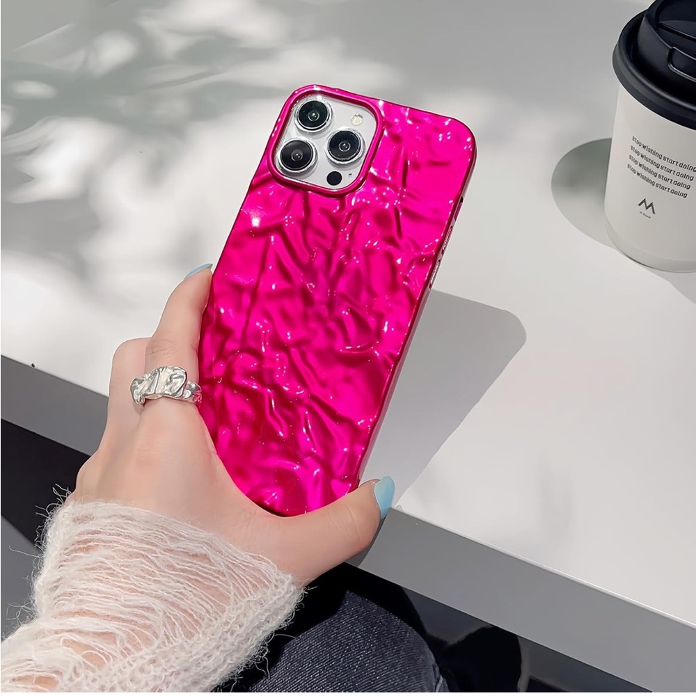 5for$10 Hot Pink iPhone 13 Pro Max Phone Case Cute 3D Tin Foil Luxury Phone Case